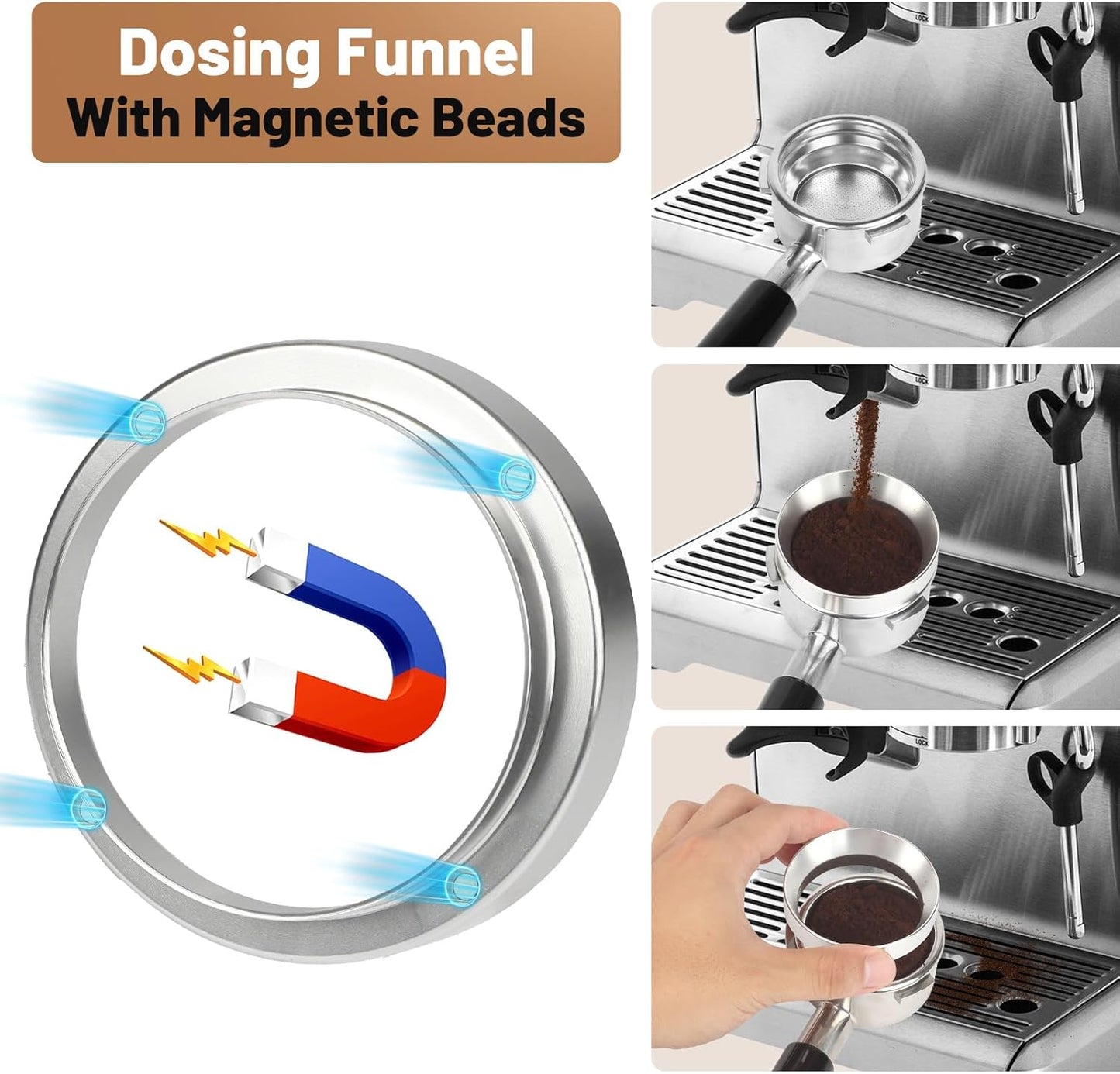 53mm Espresso Tools – Coffee Distributor and Tamper Leveler, WDT Tool, Magnetic Dosing Funnel and Puck Screen with Remover, Espresso Accessories Kit Fits 53mm Portafilters and Espresso Machines
