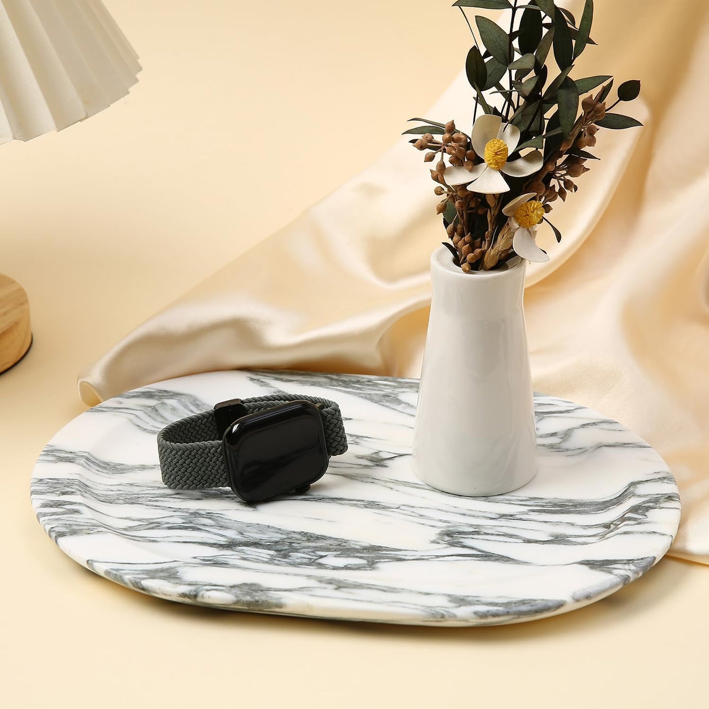 Natural Marble Decorative Tray Bathroom Counter Perfume Organizer Vanity Tray for Home Decor, Jewelry Candle, Coffee Table, Soap Holder Dresser Countertop Accessories 8"x11" Arabescato