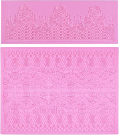Embossing Lace Fondant Molds, Multi Circle Flowers Lace Mat Wedding Cake Decoration Tool, Rattan Shaped Cupcake Mat Silicone Molds Set of 2