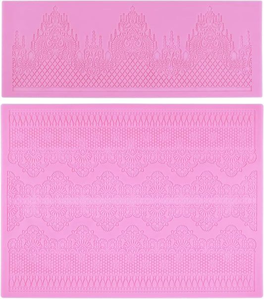 Embossing Lace Fondant Molds, Multi Circle Flowers Lace Mat Wedding Cake Decoration Tool, Rattan Shaped Cupcake Mat Silicone Molds Set of 2