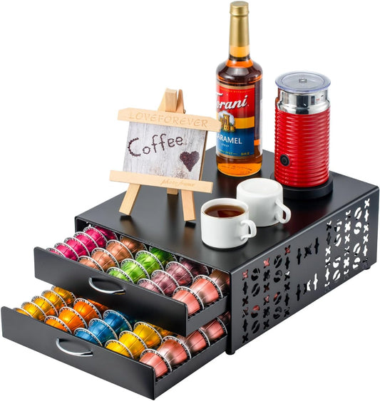 Flagship Vertuo Pod Holder Coffee Storage for Nespresso Organizer - Large Capacity 2 Tier Drawer Fits All Size Vertuo Pods