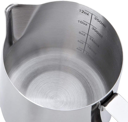 SIKEMAY Milk Frothing Pitcher Cup, 12oz/350ML Milk Frother Cup Stainless Steel Steaming Pitcher Milk Jug Coffee Latte with Art Pen Cappuccino Espresso Machine Accessories Barista Steam Pitchers Tools