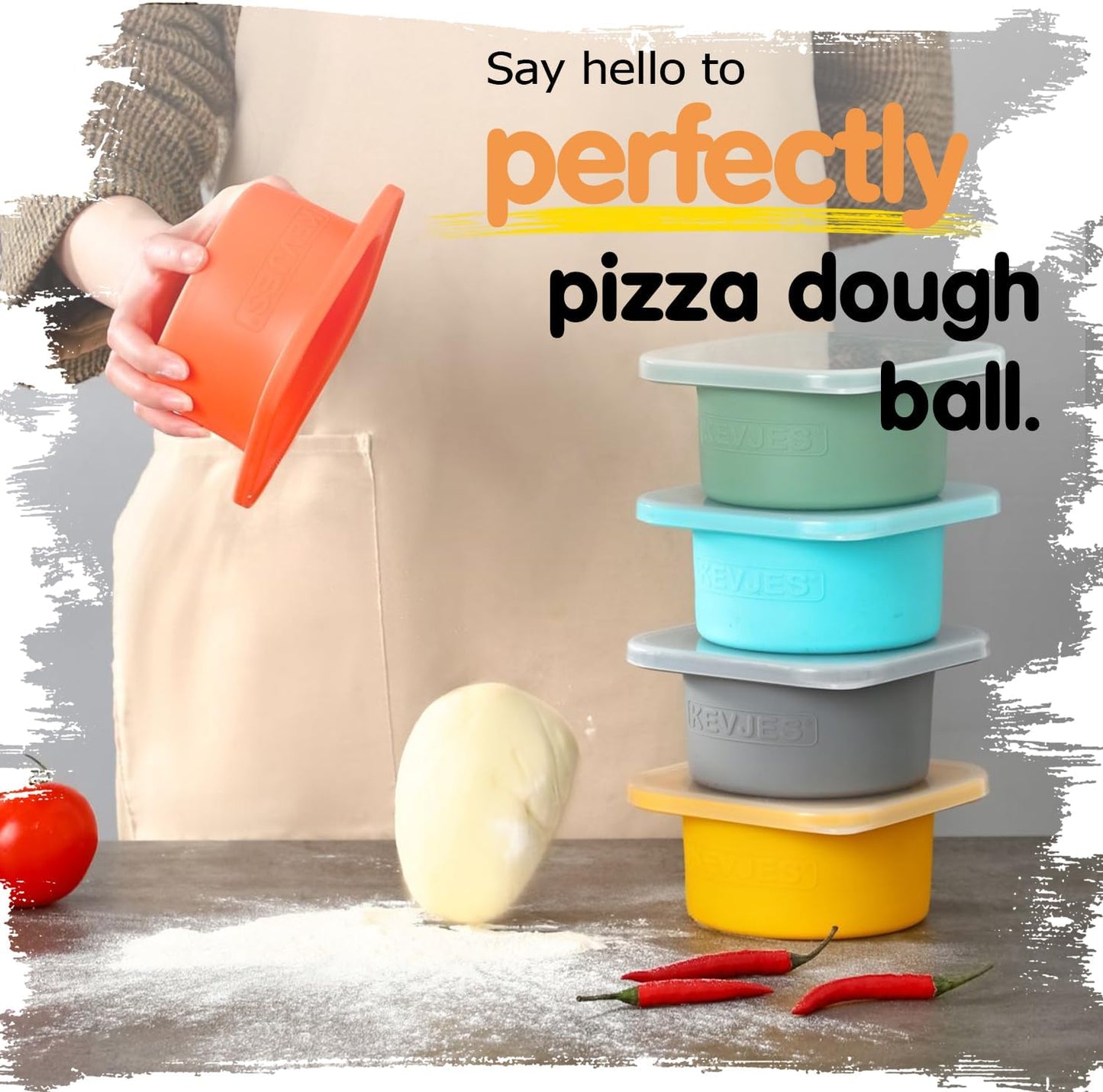 PLUS-Large 1000ml Pizza Dough Proofing Boxes for DIY Artisan Pizza, Food Grade Silicone Stackable Containers with Lids, Sturdy Reinforced Steel. Freezer, Fridge, Dishwasher Safe (5Green Plus)