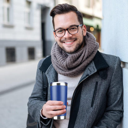 20oz Tumbler Stainless Steel Vacuum Insulated Mug with Lid, Double Wall Travel Mug, Durable Powder Coated Coffee Cup, Suitable for Ice Drinks and Hot Beverage (New Blue 1 pack)