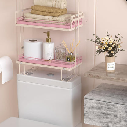 Oak Bathroom Toilet Tank Tray, 13" Wood Storage Basket, Back of Toilet Basket Organizer for Perfume Makeup Candle Kitchen Counter Coffee Table Pink Decor