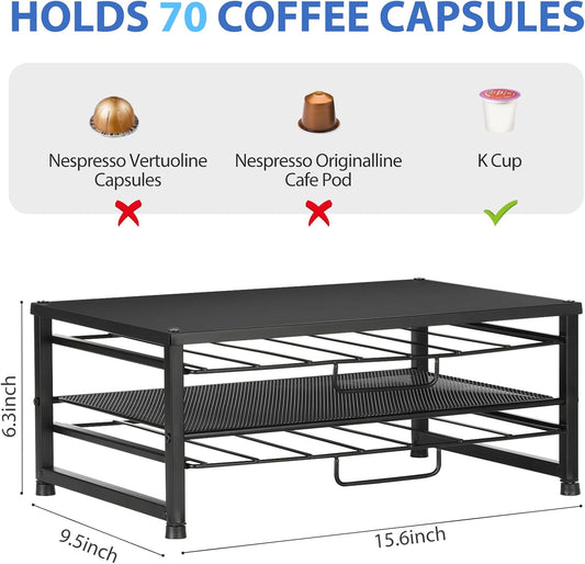 K Cup Holder Organizer for 70 Pods, 2-Tier Coffee Pod Holder for K-Cup with 2 Sliding Storage Drawers, Coffee Station Bar Organizer for Kitchen Countertop, Home & Office, Frosted Black