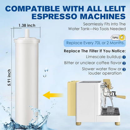 Qualirey Cationic Resin Filter, Compatible with LELIT PLA930M Espresso Machines, 70L Water Softener for Tank, PDCCL05MLT0ZXX1, Removes Calcium & Magnesium, Releases Sodium, Prevents Limescale, White