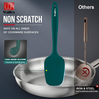 Walfos Silicone Spatula Set of 5 - (600°F) High Heat Resistant Dark Green Kitchen Scraper Spatulas, One-Pieces Seamless Design, Perfect for Cooking Mixing & Baking - BPA Free and Dishwasher Safe