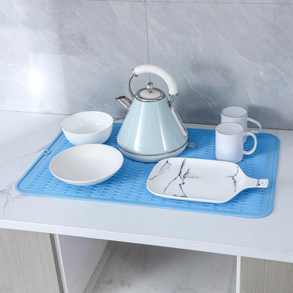 Silicone Dish Drying Mat for Multiple Usage,Easy clean,Eco-friendly,Heat-resistant Silicone Mat for Kitchen Counter or Sink,Refrigerator or Drawer Liner Light Blue 4XL 32 inches x 18 inches