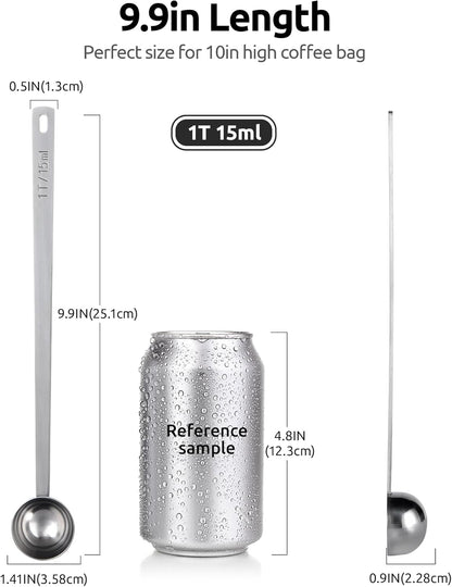 U-Taste Coffee Scoop 1 Tablespoon: 18/8 Stainless Steel Measuring Scooper for Ground Coffee, Bean, Powder, Espresso, 8.5in Extra Long Handle Metal Meaure Spoon for Canister, Jar (1Tbsp/15ml, Silver)