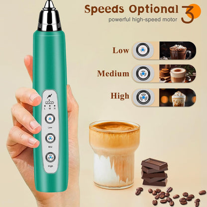 Milk Frother Handheld Rechargeable with Stand, Frother Wand Drink Mixer Electric Whisk for Coffee, Detachable With 3 Stainless Whisks, Hand Mixer for Lattes, Cappuccino, Matcha, Egg, Green