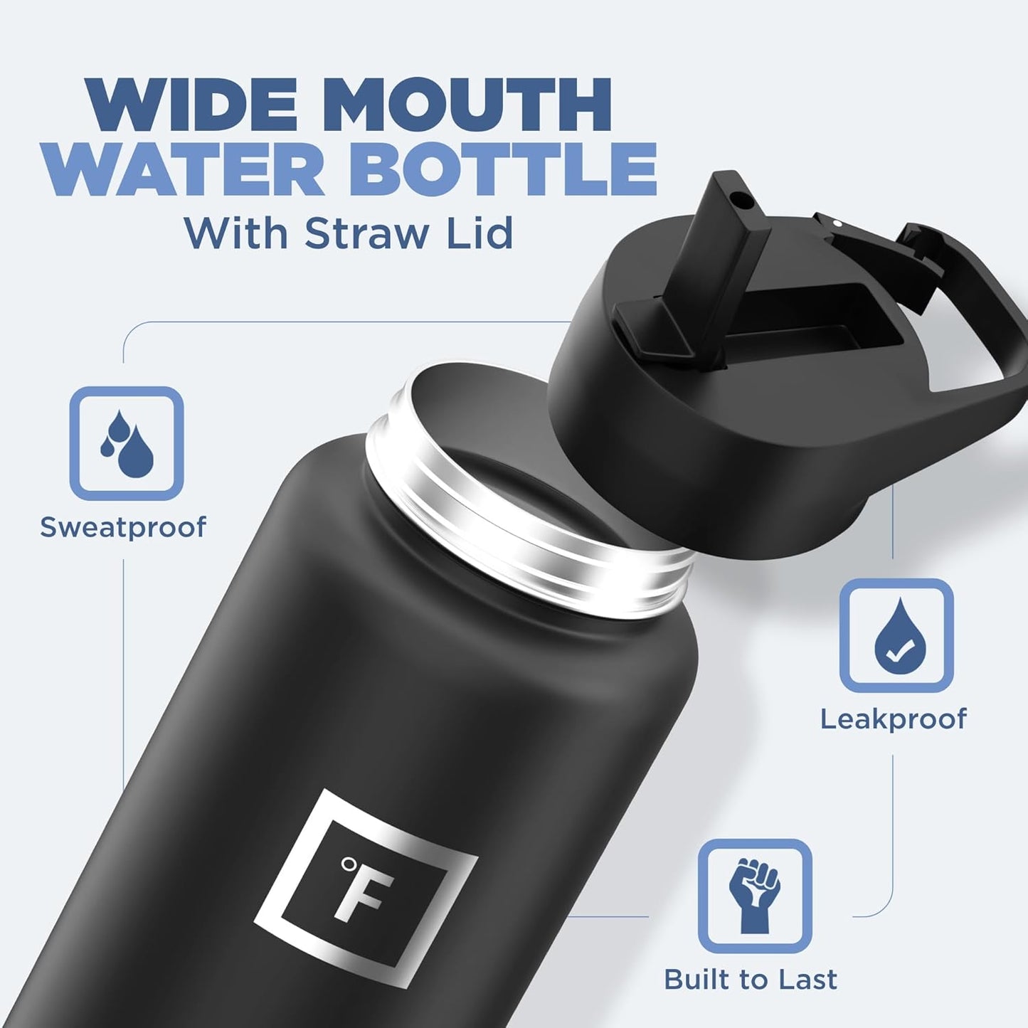 IRON °FLASK Camping & Hiking Hydration Flask with 3 Lids - Stainless Steel, Double Walled & Vacuum Insulated Water Bottle - Leak Proof & BPA Free (Dark Rainbow, Straw - 40 oz)