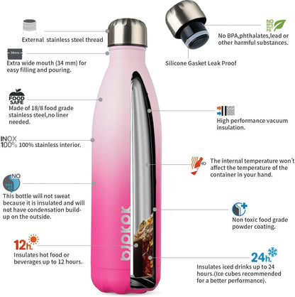 BJPKPK 25oz Insulated Stainless Steel Water Bottles,Sports Water Bottles Keep Cold for 24 Hours and Hot for 12 Hours,Cherry Blossom