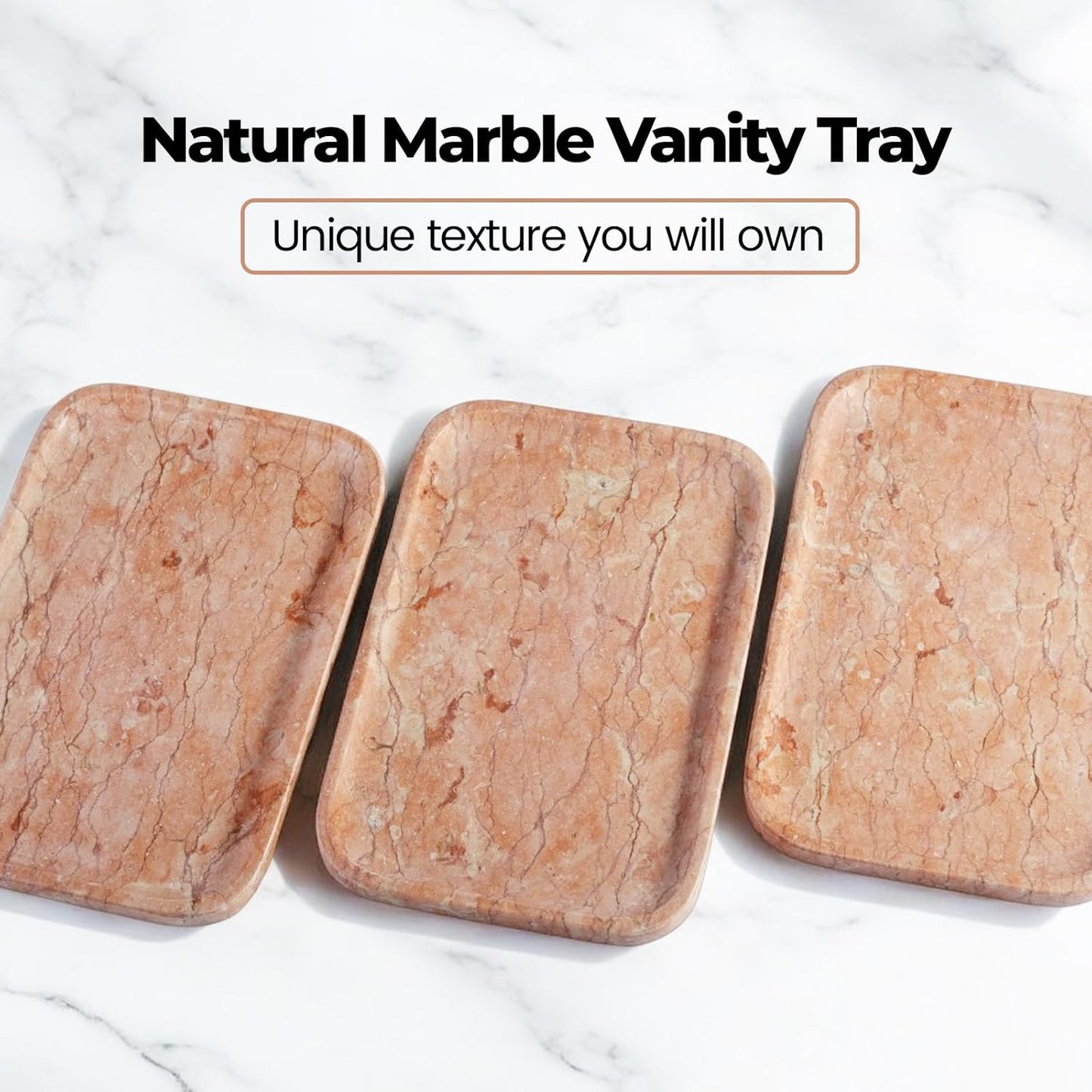 Marble Vanity Tray, Bathroom Tray for Countertop, Decoration Dresser Organizer, Perfume, Jewelry Holder, Red Stone Serving for Kitchen Sink Storage(Spring Rose)