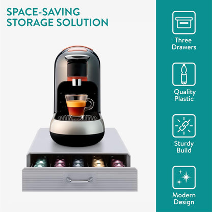 Navaris Coffee Pod Holder Drawer - 50 Capsule Storage Organizer Tray Counter Container - Fits Standard Sizes of Pods and Capsules - 1 Drawer Design - Gray