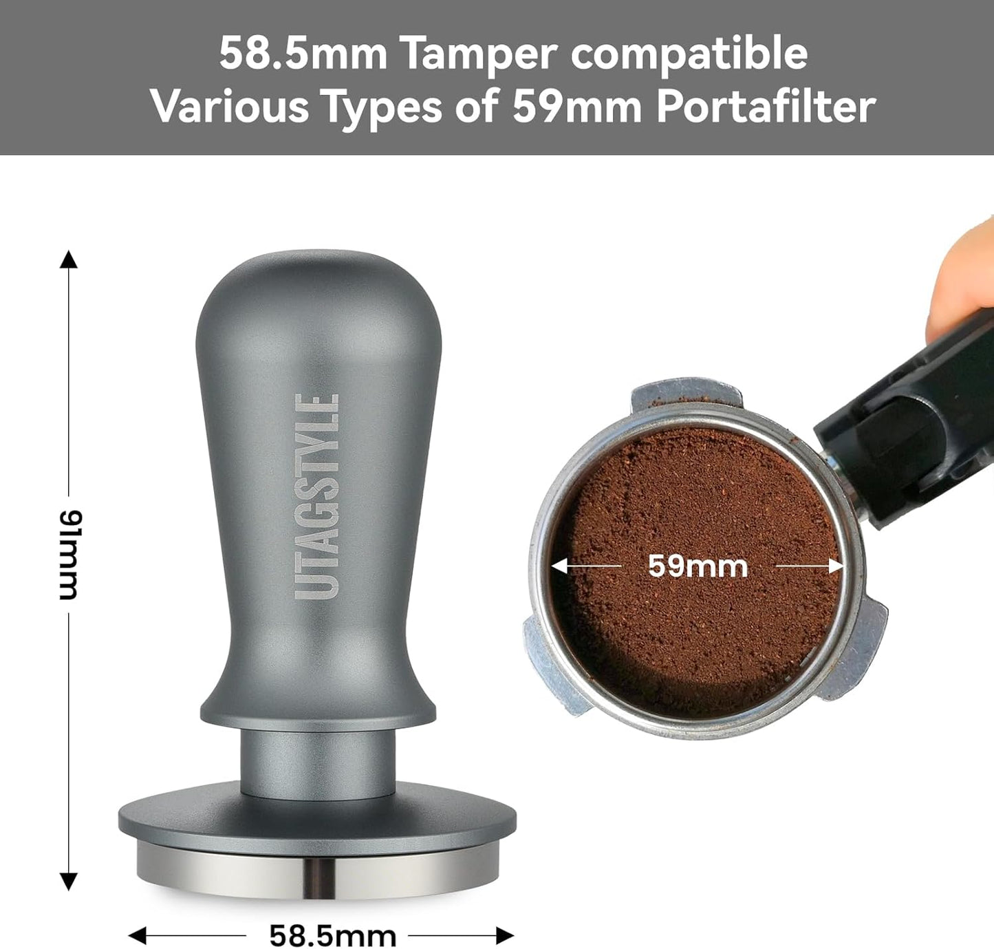 58.5mm Espresso Tamper Spring-loaded Coffee Tamper Espresso Hand Tamper with Stainless Steel Flat Base & Aluminum Handle Barista Ergonomic Tamper Espresso Accessories for 58mm Portafilter Basket