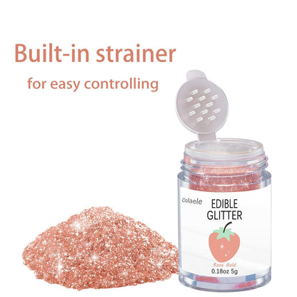 Rose Gold Edible Glitter for Cakes Drinks - Colaele 5 grams Food Grade Luster Dust Glimmer Powder Metallic Fancy Food Decorating Sprinkle Brew Glitter Dust Decorations Beverage Candy Dessert, Vegan