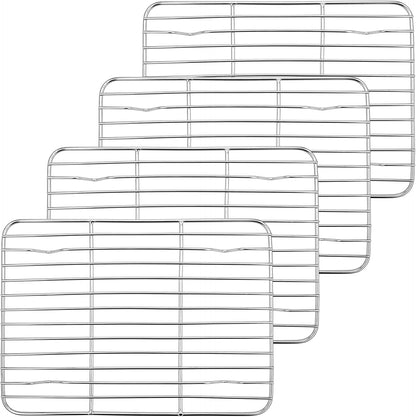 P&P CHEF Baking Cooling Rack Set for Cooking Roasting, 4-Piece Stainless Steel Wire Racks for Oven Use, Healthy & Dishwasher Safe, Rectangle, 9.7 Inch