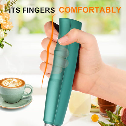 YUSWKO Green Handheld Milk Frother Wand for Coffee, Rechargeable Electric Whisk with 3 Heads 3 Speeds Drink Mixer Coffee Frother For Latte, Cappuccino, Hot Chocolate, Egg