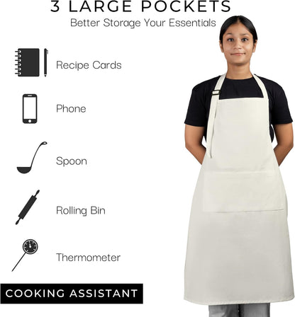 RAJRANG 100% Cotton Cooking Apron with 3 Pockets Kitchen Chef BBQ Adjustable Bib Aprons for Women Men