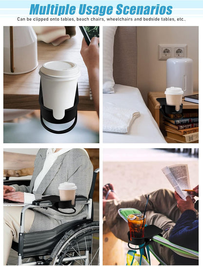 Kalolary New Drinking Cup Holder Clip with Groove Table Bottle Cup Stand DIY Glass Cup Clamp Storage Saucer Clip Water Coffee Mug Holder Saucer Clip for Home Desk, Black