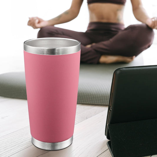 20oz Tumbler Bulk Stainless Steel Tumblers with Lid Vacuum Insulated Double Wall Travel Coffee Mug Powder Coated Tumbler Cup for Hot and Cold Drinks(Pink, 1 pack)