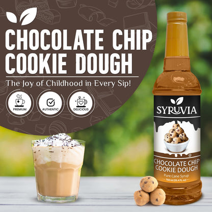 Syruvia Chocolate Chip Cookie Dough & Blue Curacao Syrup - 25.4 fl oz. Premium Coffee Flavoring Syrup. Kosher, and Gluten-Free. Ideal for Enhancing Drinks, Sodas, Shakes, Desserts, and More.