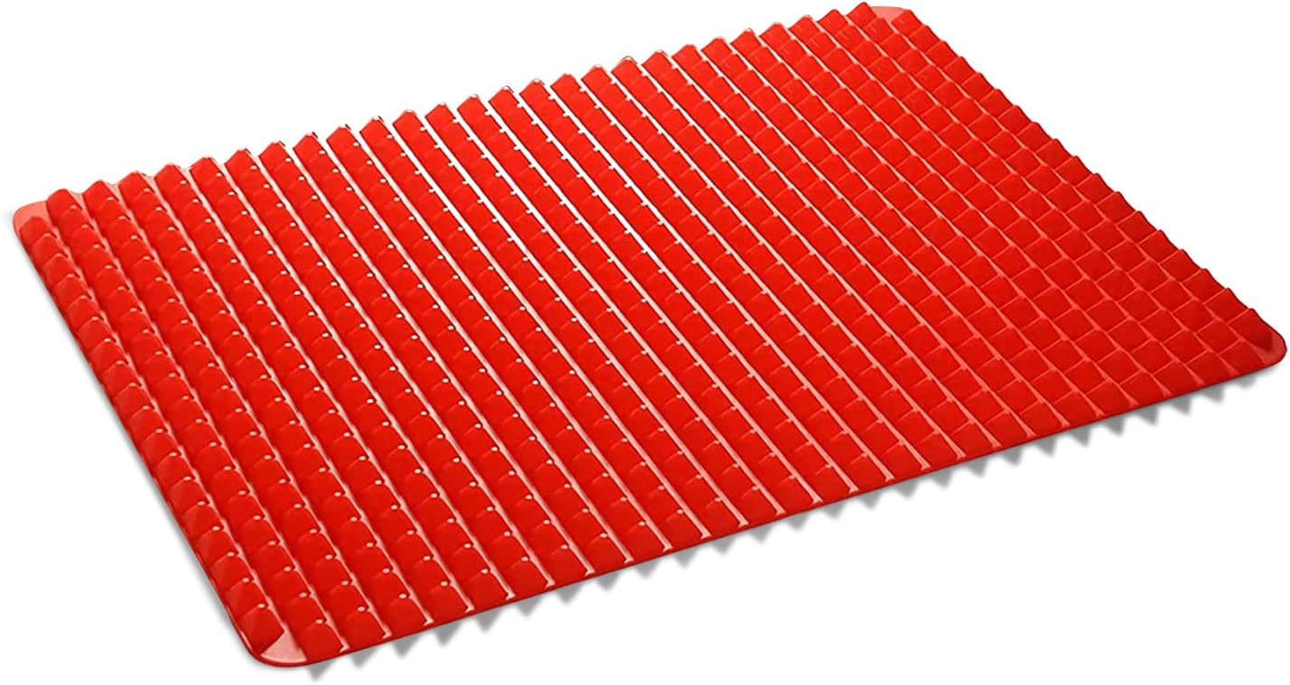 Silicone Baking Mat Red Pyramid Non Stick Bacon Microwave Tray Pastry Mats Red BBQ Grill Mat Baking Supplies oven Liners For Bottom Of Oven - 16 X 11''Silicone Mats For Kitchen Counter 1 Pack
