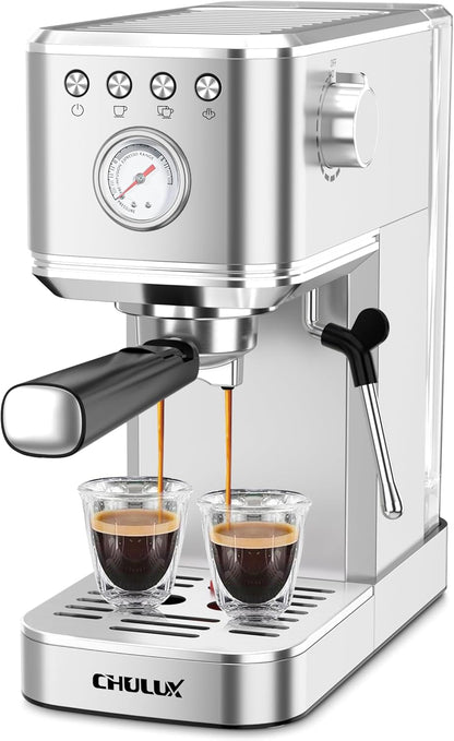 CHULUX Slim Espresso Machine with Milk Frother Steam Wand, 20 Bar Professional Italian Pump Semi Automatic Espresso Coffee Machine for Home Cappuccino & Latte Maker