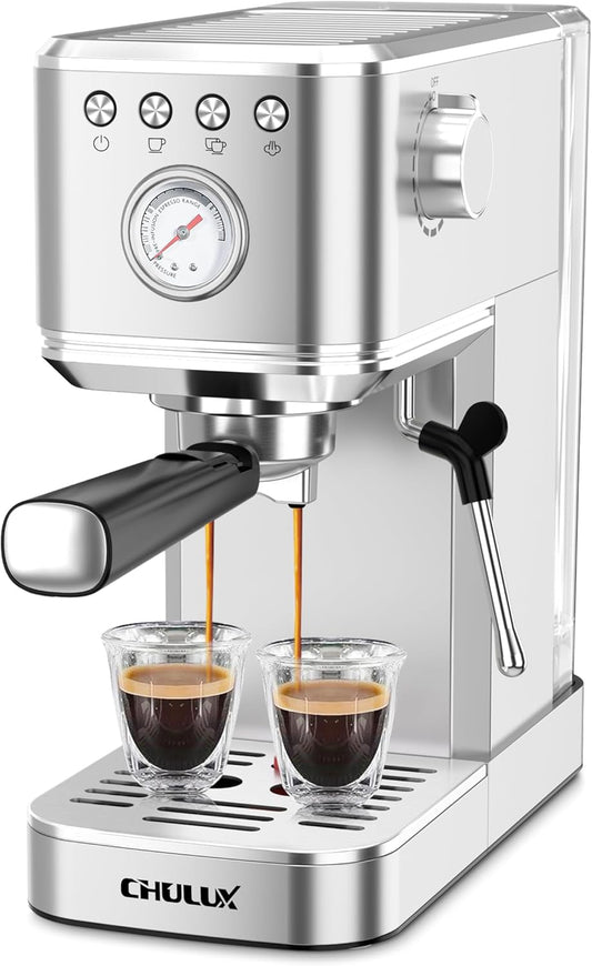 CHULUX Slim Espresso Machine with Milk Frother Steam Wand, 20 Bar Professional Italian Pump Semi Automatic Espresso Coffee Machine for Home Cappuccino & Latte Maker