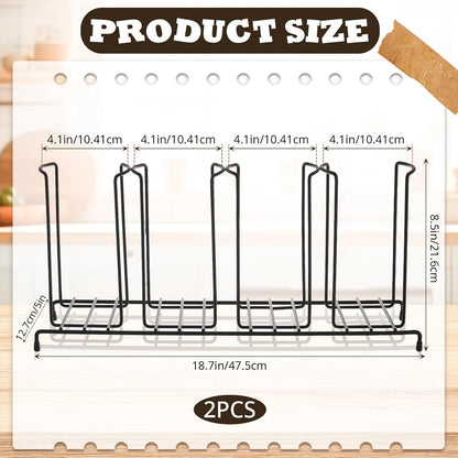 Maxdot 2 Pcs Coffee Cup Organizers 23 x 5 x 8.5 Inch Wire Rack Coffee Cup and Lid Holder Black Iron Lid Dispenser Countertops Organizer for Kitchen Storage Essentials (4 Section)