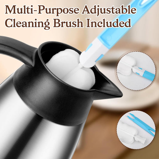 2 PCS 68 OZ Thermal Coffee Carafe, Insulated Stainless Steel Coffee Carafe Double Walled Vacuum Thermal Pot Flask with Brushes Thermos for Keeping Hot Coffee Tea Home and Office (Silver)