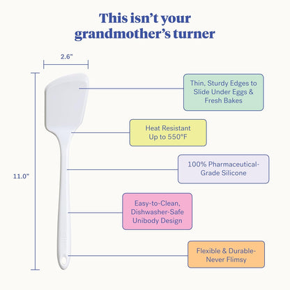 GIR: Get It Right Silicone Turner Spatula - 13-Inch Studio - Heat Resistant To 425°F & Fiberglass Core - Ergonomic & Nonplastic Non-Scratch Design - Dishwasher-Friendly Kitchen Tool