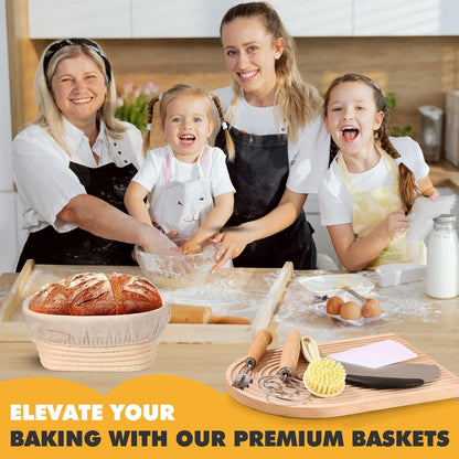 Sourdough Starter Kit, 10" Oval Banneton Sourdough Bread Baking Supplies with Bread Scoring Lame, Scrapers, Dough Whisk, Sour dough Bread Proofing Basket Tools for Fermentation