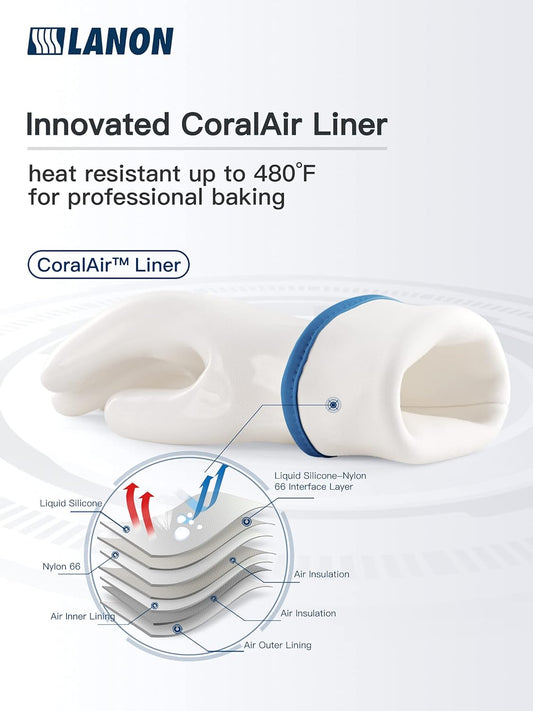 LANON Liquid Silicone Gloves, Heat Resistant Oven Gloves with Fingers, Food Grade, Waterproof, White, XL