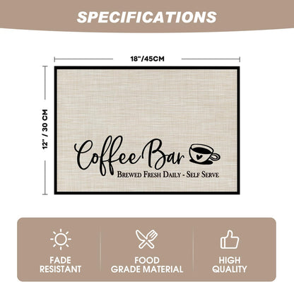 Artoid Mode Coffee Bar Mats Set of 2, 12x18 Inch Washable Non-Slip Plastic PVC Vinyl Table Mats for Coffee Machine, Countertops