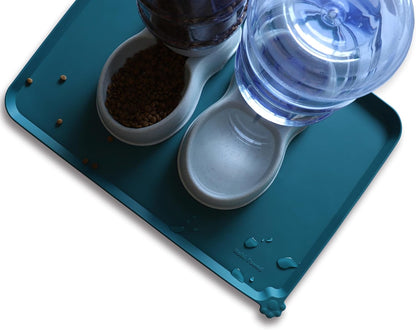 Hoki Found Large Silicone Pet Food Mats Tray - Non Slip Pet Dog Cat Bowl Mats Placemat - Dog Pet Cat Feeding Mat - Waterproof Dog Cat Food Mats -Pet Water Mats for Carpet - Sicilian Ocean