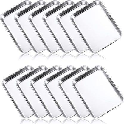 Mimorou 12 Pcs Baking Sheet Stainless Steel Cookie Small Metal Sheet Pans Professional Rectangle Oven Trays Kitchen Baking Cooking Oven and Toaster, Dishwasher Safe