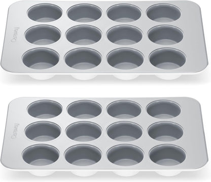 Caraway Non-Stick Ceramic 12-Cup Muffin Pan Duo - Naturally Slick Ceramic Coating - Non-Toxic, PTFE & PFOA Free - Perfect for Cupcakes, Muffins, and More - White