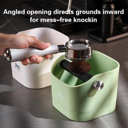 Espresso Knock Box - Bincoo Espresso Machine Knock Box/Espresso Grounds Knock Box, Barista Style Coffee Knock Box for Grounds with Removable Shock-Absorbent Knock Bar and Anti-Slip Base. (Green)