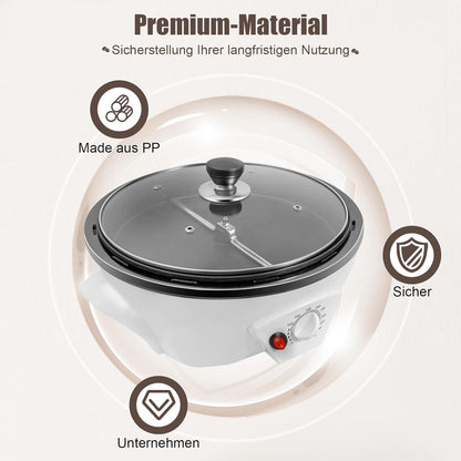 Coffee Roaster Machine for Home Use, 800W Tostadora De Cafe Coffee Bean Roaster Adjustable Temperature with Stir Bar And Glass Cover for Beans, Red Beans, Nuts