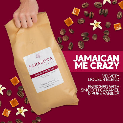 Sarasota Coffee Ground Jamaican Me Crazy | Medium Roast Gourmet Flavored Coffee Grounds | Low Acid, Mold Free, Specialty Grade Flavored Bulk Ground | 5lb (80 oz)