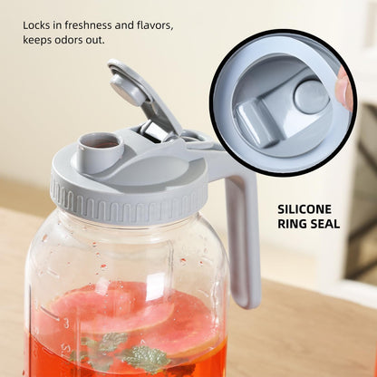 Glass Mason Jar Pitcher with Pour Spout Handle Lid, Breast Milk Pitcher Jug for Ice Tea, Cold Brew Coffee, Fridge Water, Juices, Leak Proof Storage Container