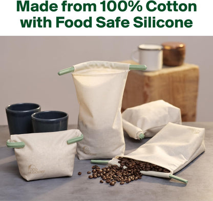 Food Huggers Sustainable Coffee Storage| Bulk Bean Bag | Eco-Friendly, Zero-Waste | BPA-Free, Dishwasher Safe Silicone | Ideal for Groceries, Food | Reusable, Large (1pc)