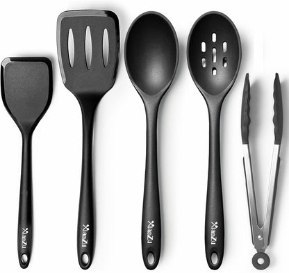 Silicone Cooking Utensils Set, Heat Resistant and large Non Stick Spatulas & Spoons for Kitchen, Ideal BPA Free Kitchen Turners for Frying, Mixing,Serving,Draining,Turning