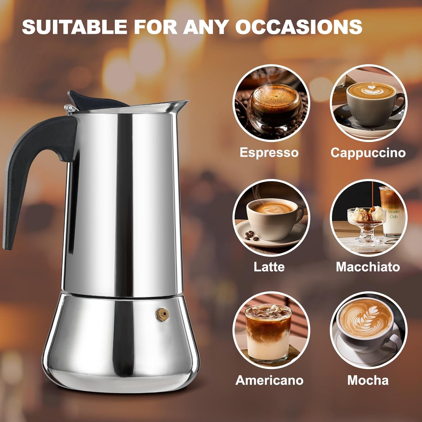 12 Cup Stovetop Espresso Maker Stainless Steel Moka Pot Stove Top Percolator Italian Coffee Makers Capable Mocha Greca Machine Cafe Classic Induction Cookers for Home and Camping 600ml 20oz