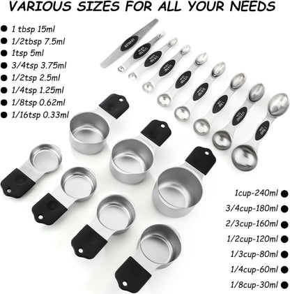 Magnetic Measuring Cups and Spoons Set Stainless Steel Stackable 7 Magnetic Metal Measuring Cup 8 Magnetic Measuring Spoon with Leveler for Dry Liquid Ingredient