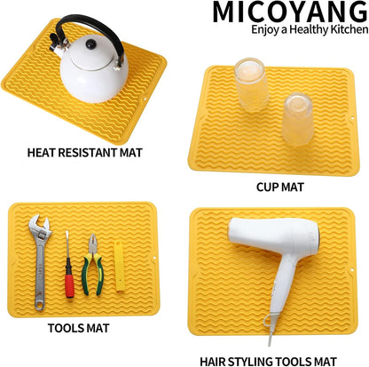 Silicone Dish Drying Mat for Multiple Usage,Easy clean,Eco-friendly,Heat-resistant Silicone Mat for Kitchen Counter or Sink,Refrigerator or drawer liner Yellow L 16 inches x 12 inches