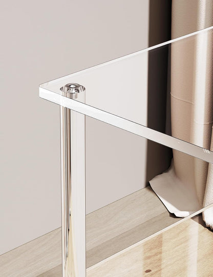 Acrylic Side Table Clear 3-Tier End Table for Living Room, Office, Hallway, Bedroom Small Bedside Table (8mm Thick Shelves)