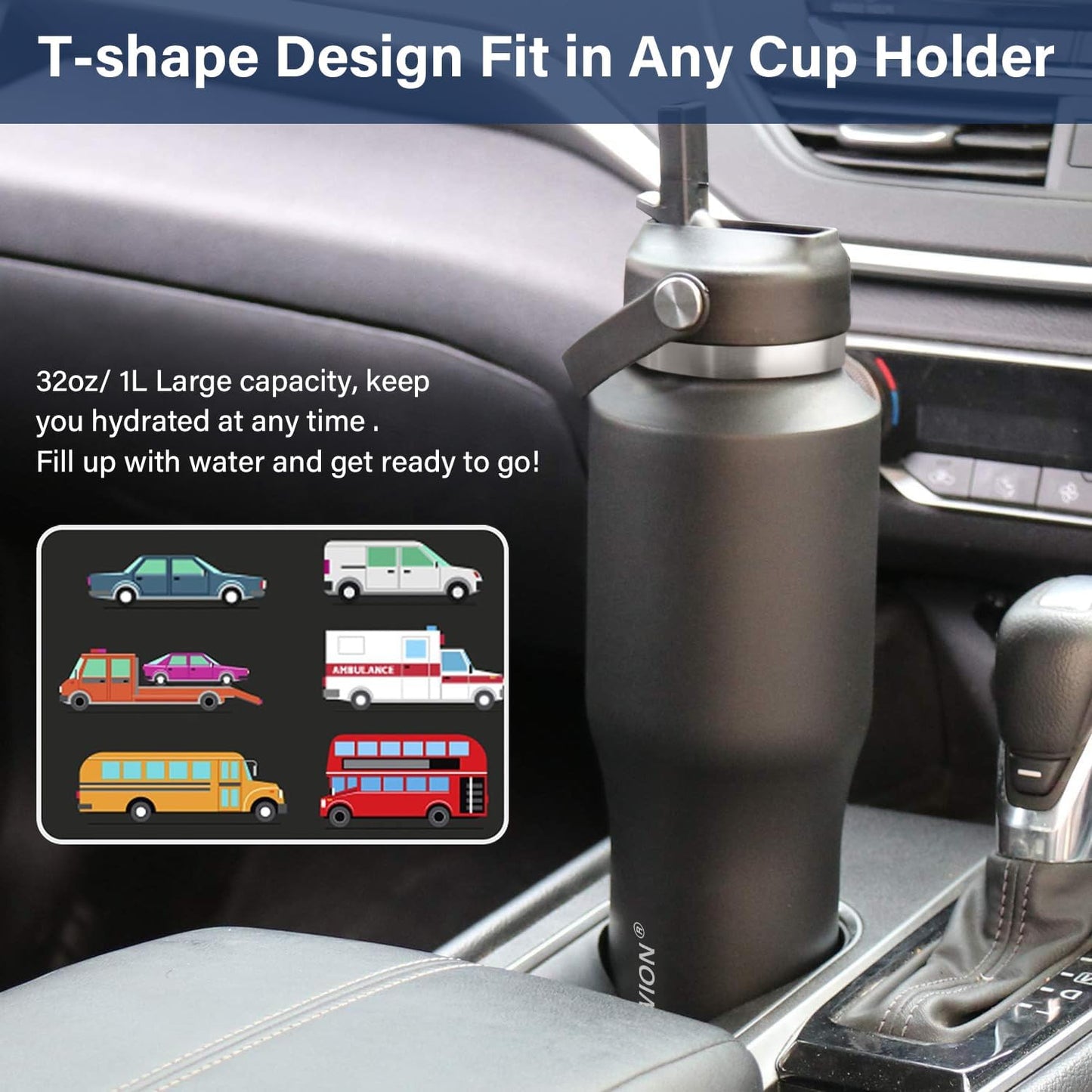 HYDROWION Water Bottle Insulated,32oz Water Bottles Straw Lid, Spout Lid and Flex Cap, Tumbler Flask (Cold for 48 Hrs, Hot for 24 Hrs), Leakproof Travel Thermo Mug, Fit Any Car Cupholder, Olive